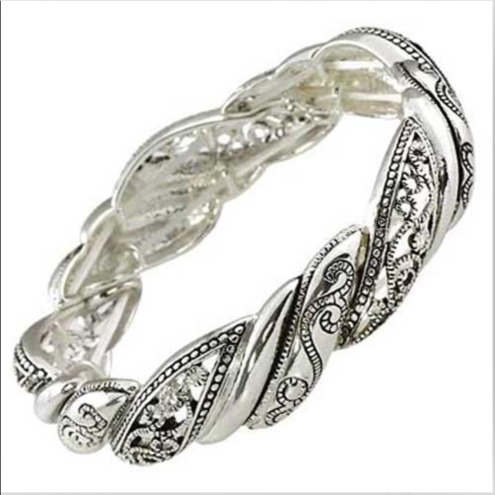 Silver Bracelet Open Filigree Design & Embossed